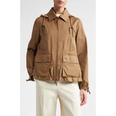 Moncler Womens Open Beige Adenium Hooded Shell-panelled Jacket In Brown