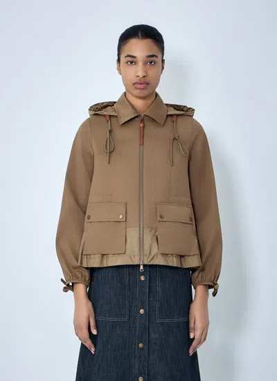 Moncler Womens Open Beige Adenium Hooded Shell-panelled Jacket In Brown
