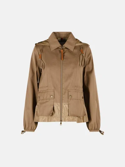 Moncler Kids' 'adenium' Hooded Jacket In Polyester Blend And Camel Beige Cotton In Brown