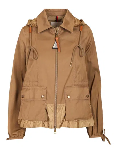 Moncler Womens Open Beige Adenium Hooded Shell-panelled Jacket In Brown