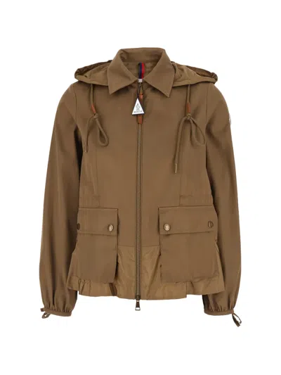 Moncler Womens Open Beige Adenium Hooded Shell-panelled Jacket In Brown