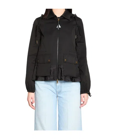 Moncler Removable Hood Flap Pocket Jacket In Black