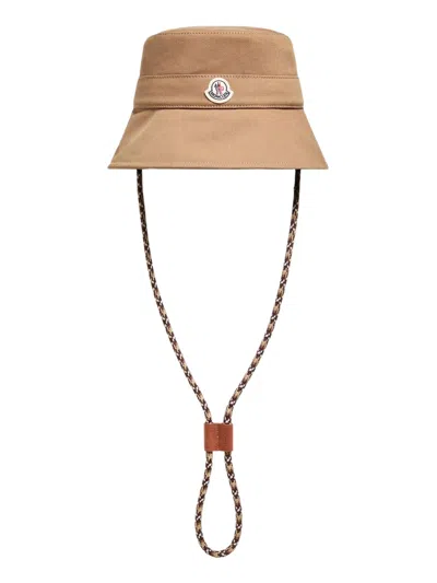 Moncler Adjustable Cotton Cap With Front Logo Patch - Women's In Brown