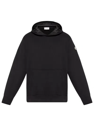 Moncler Adjustable Cotton Hoodie In Black