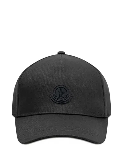 Moncler Adjustable Cotton Lined Hat With Rubber Logo Patch In Black