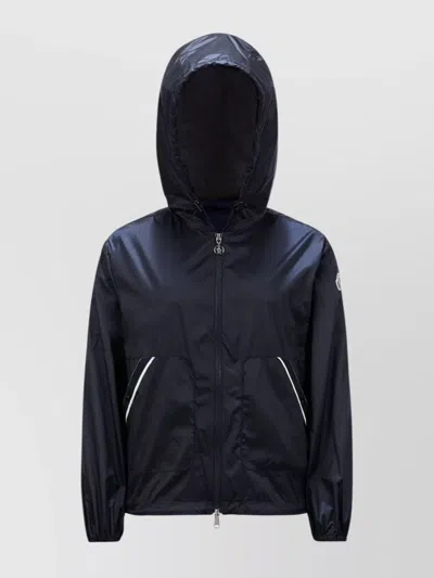 Moncler Adjustable Hooded Jacket With Zip Pockets In Blue
