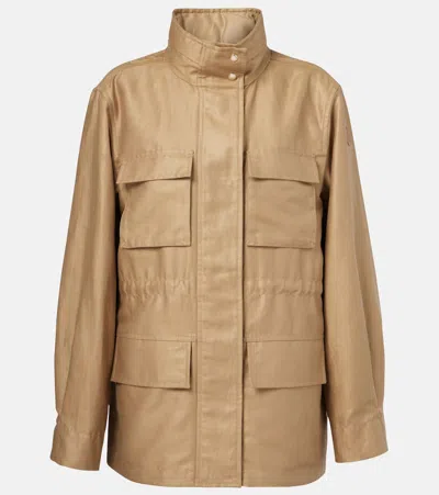 Moncler Agax Linen And Cotton Jacket In Brown