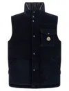 Moncler Corduroy Vest With High Collar And Pocket In Blue