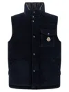Moncler Corduroy Vest With High Collar And Pocket In Blue