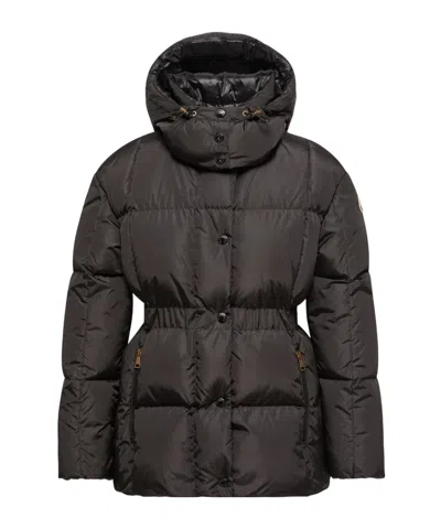 Moncler Hooded Casual Coat Adjustable Waist In Brown