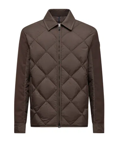 Moncler Quilted Nylon Down Jacket In Brown