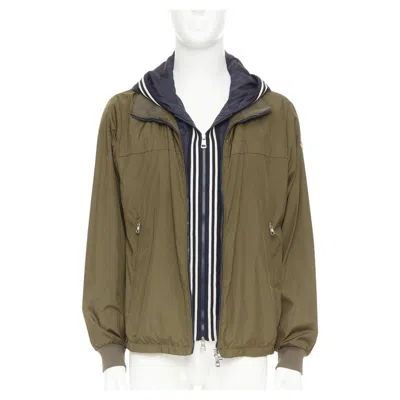 Pre-owned Moncler Albert Giubbotto Green Blue Nylon Layered Hooded Windbreaker Sz.3 L