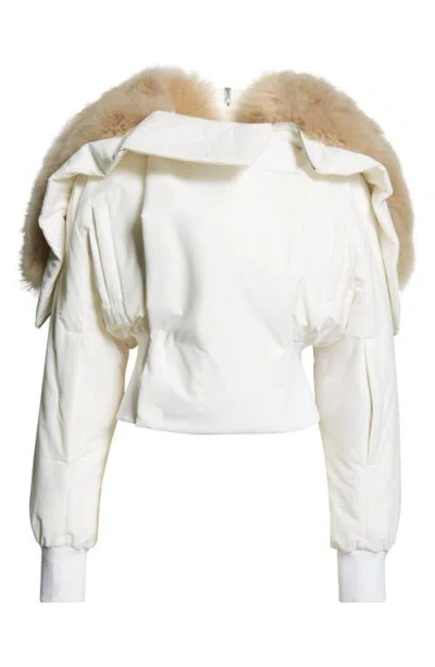 Moncler Alice Short Down Parka With Genuine Goat Hair Trim In 001-white