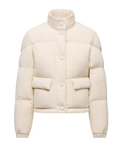 Moncler Aliminia Velvet Short Down Jacket In Neutral