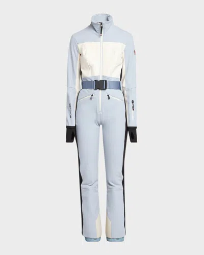 Moncler All-in-one Belted Colorblock Ski Suit In Light Pink