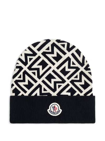 Moncler All-over Logo Beanie In Black