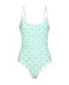 Moncler Stretch Nylon One-piece Swimsuit With All-over Logo In Green