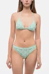 Moncler All-over Logo Printed Triangle Bikini With Adjustable Should In Green Multi