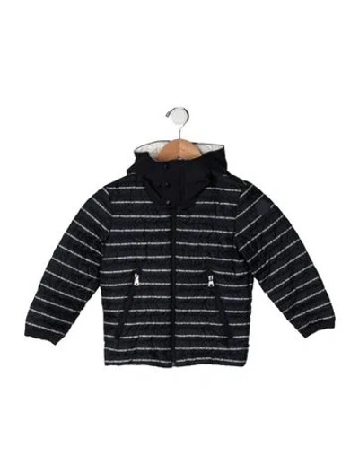 Pre-owned Moncler Babies' All Over Print Hooded Down Coat In Blue