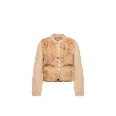 Moncler Alpaca & Wool Blend Padded Cardigan, Women, Beige, Size: L