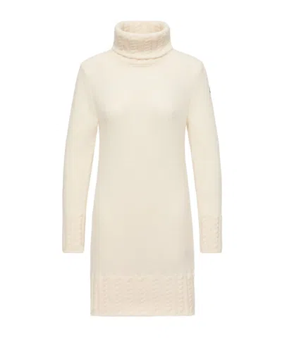 Moncler Alpaca Blend Knit Polo Neck Dress In White