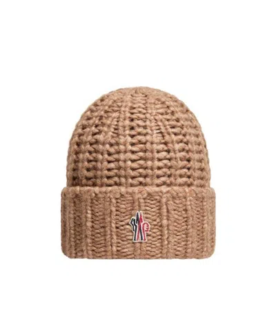 Moncler Alpaca Blend Rib Knit Beanie In Brown