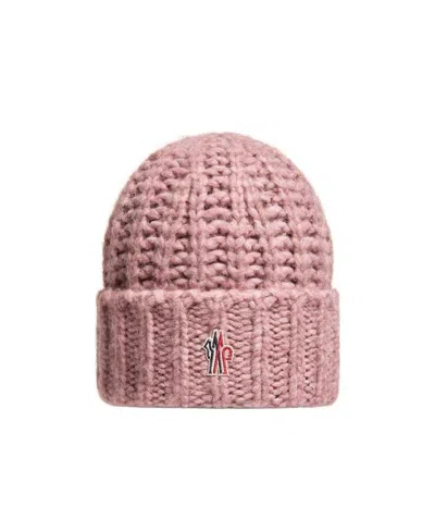 Moncler Alpaca Blend Rib Knit Beanie In Pink