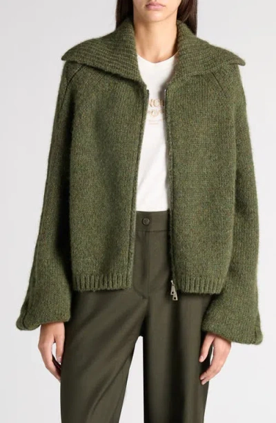 Moncler Alpaca Blend Zip Cardigan In Green