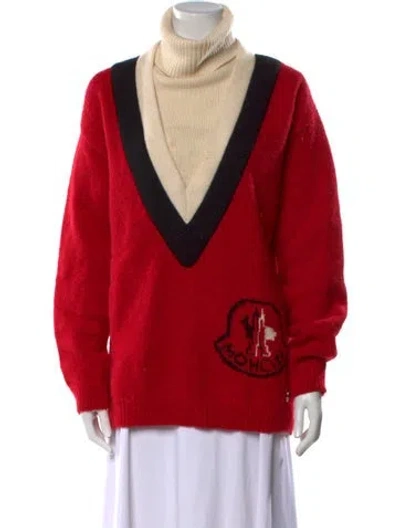 Pre-owned Moncler Alpaca Graphic Print Sweater In Red