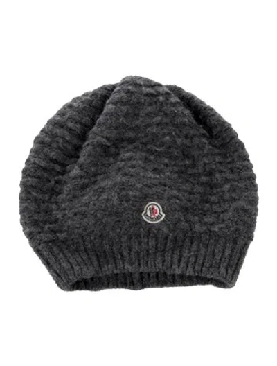 Pre-owned Moncler Alpaca Logo Patch Knitted Beanie In Gray