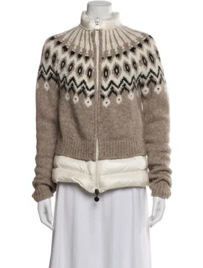 Pre-owned Moncler Alpaca Patterned Down Jacket In Neutral