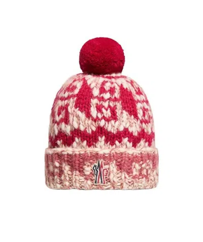 Moncler Kids' Alpaca  Wool Blend Beanie With Pom Pom In Red