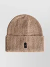 Moncler Alpaca Wool Tricot Beanie With Folded Cuff In Brown