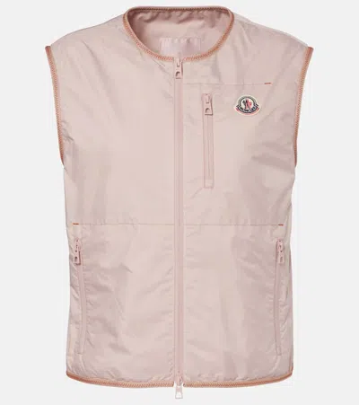 Moncler Round Neck Polyamide Vest Chest Pocket In Pink