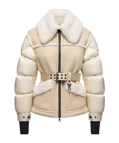 Moncler Alvernia Belted Shearling Down Jacket In Purple