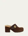 Moncler Amalia Shearling-lined Suede Mules In Brown