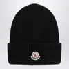 Moncler Mens Black Logo-patch Ribbed Wool-cashmere Beanie Hat In Black