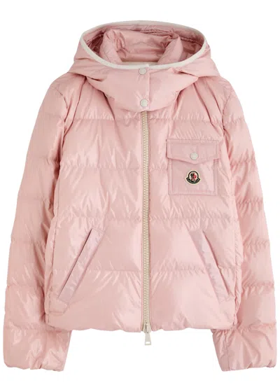Moncler Andro Hooded Quilted Glossed Shell Jacket In Pink Light