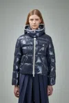 Moncler Beaded Hooded Down Jacket In Blue