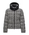Moncler Andronne Tweed Hooded Short Down Jacket In Brown