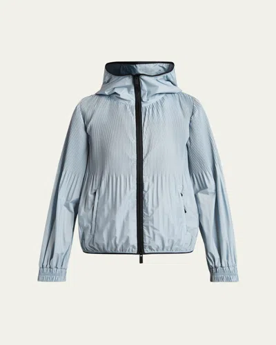 Moncler Anemone Pleated Hooded Jacket In Blue