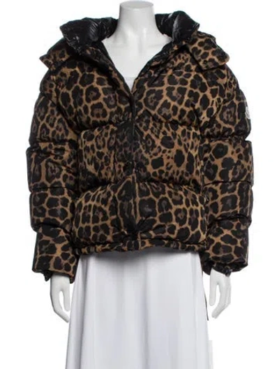 Pre-owned Moncler Animal Print Down Coat In Black
