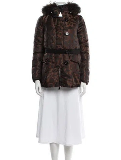 Pre-owned Moncler Animal Print Down Jacket In Brown