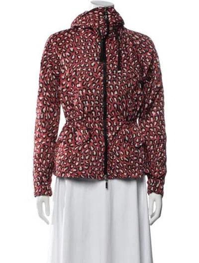 Pre-owned Moncler Animal Print Down Jacket In Red