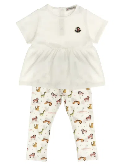 Moncler Babies' Animal Print T-shirt + Leggings Set In White