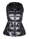 Moncler Metallic Grey Fitted Sleeveless Jacket With Removable Hood In Black