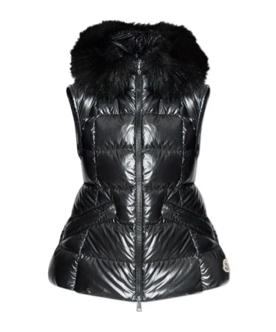 Moncler Anse Shearling-collar Down Vest In Black