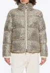 Moncler Anternes Sequin-embroidered Short Down Jacket Beige In Gold