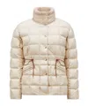 Moncler Antigone Leather-trimmed Short Down Jacket Beige In Neutral