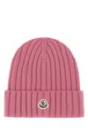 MONCLER ANTIQUED PINK WOOL BEANIE HAT